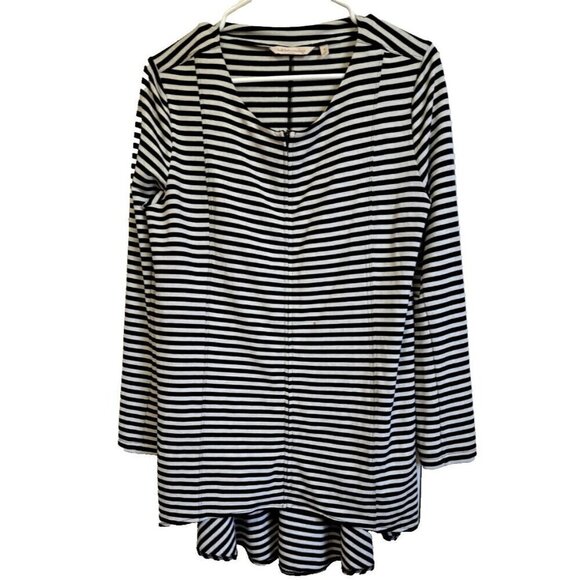 Soft Surroundings M Calista Black/Gray Stripe Zip Front Tunic Hi-Lo Hem FLAW! - Picture 1 of 9